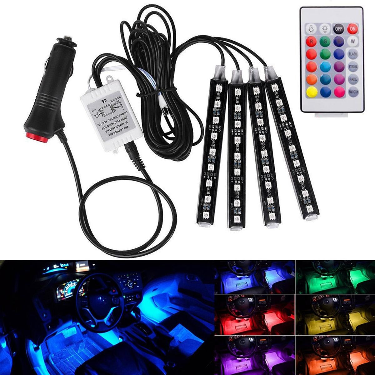 12V Car Interior LED Ambient Light – Music Sync RGB Strip