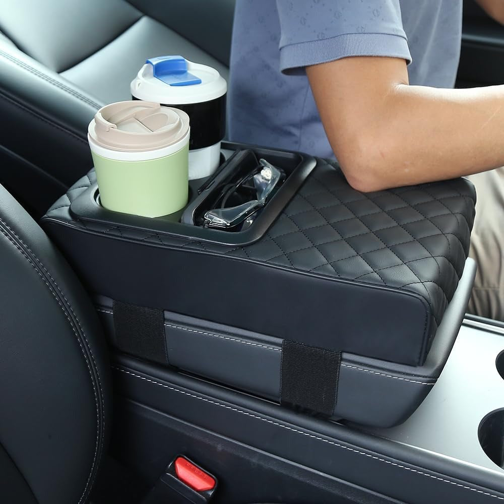 Universal Car Armrest Cushion with Cup Holder & Storage Box