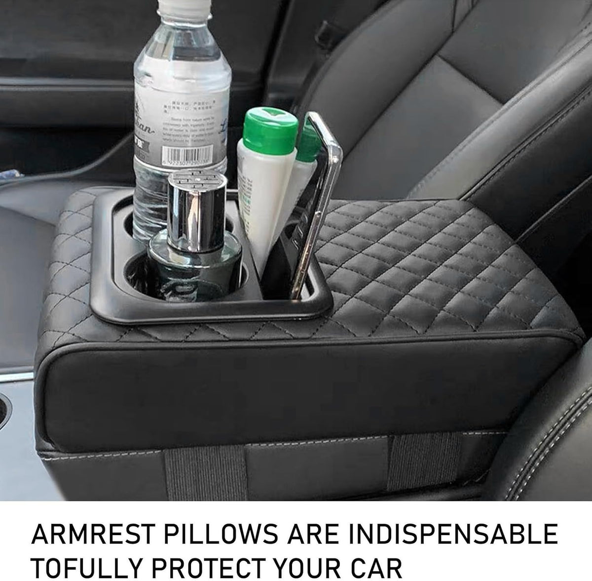 Universal Car Armrest Cushion with Cup Holder & Storage Box