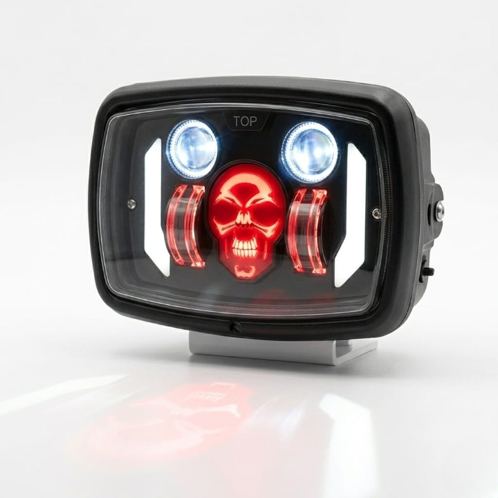 Premium Skull Headlamp for Honda CD70 & CG125 – Red Skull DRL