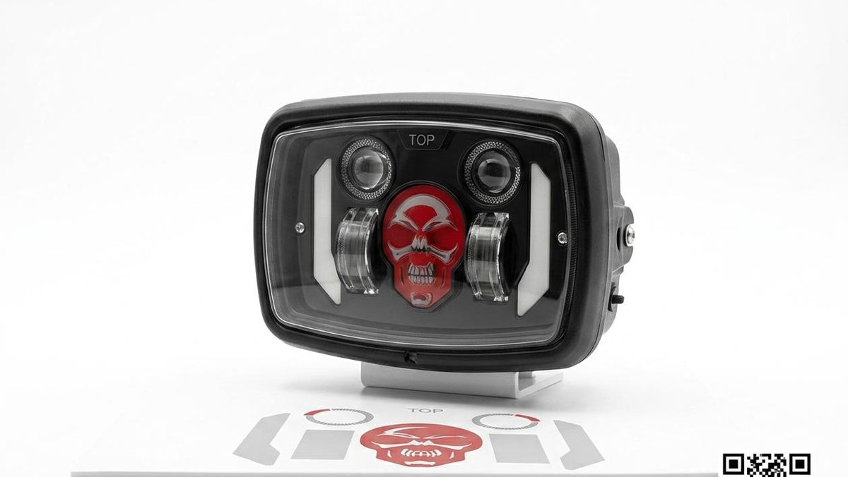 Premium Skull Headlamp for Honda CD70 & CG125 – Red Skull DRL
