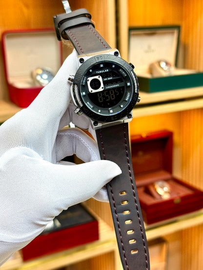 TUBULAR Original Digital Quartz Watch with Leather Strap