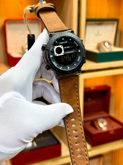 TUBULAR Original Digital Quartz Watch with Leather Strap
