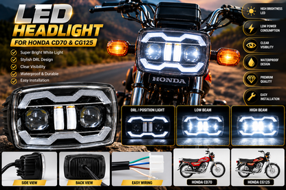Premium Dual Projector LED Headlight with DRL for Honda CD70 & CG125