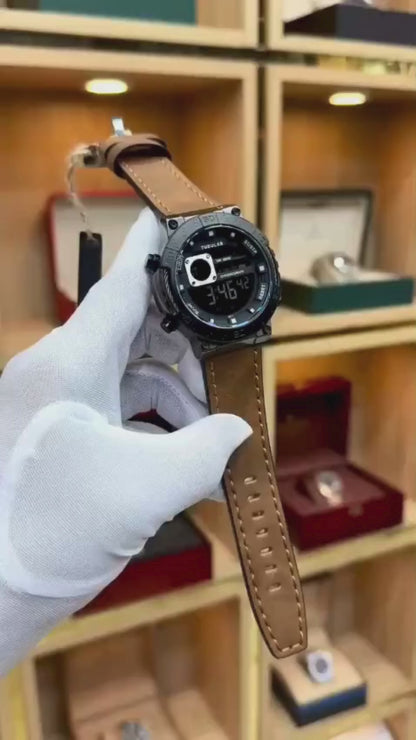 TUBULAR Original Digital Quartz Watch with Leather Strap