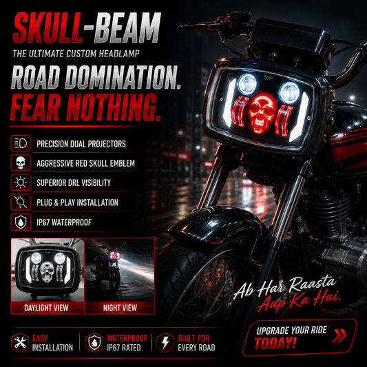 Premium Skull Headlamp for Honda CD70 & CG125 – Red Skull DRL